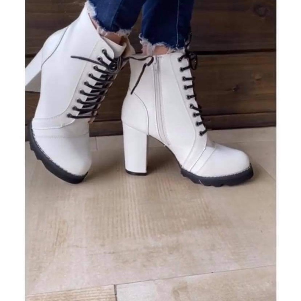 White heeled booties